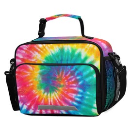 BOENLE Tie Dye Rainbow Lunch Box Girls Boys Insulated Lunch Bag Kids Women Reusable Cooler Tote Shoulder Strap for School Picnic Travel Office