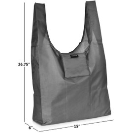Reusable Grocery Shopping Bag - Replace Paper and Plastic Bags with these Large and Strong Eco Friendly Bags. The Bag Turns into a Carrying Pouch when Folded into Its Own Pocket. (Grey | 6-Pack)