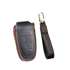 ontto Leather Car Key Case Fits Hyundai Tucson Nx4 Ioniq 5 Nexo Sonata Solaris Santa Fe Tm Dn8 Kona I10 I30 2021 Accessories Key Cover Key Cover Key Fob 3 Buttons Black