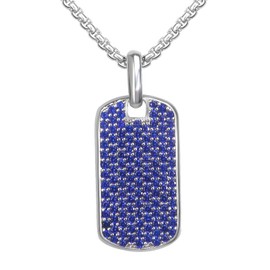 YURSHJAM Designer Iced Out Dog Tag Necklace Trendy Cubic Zirconia Pendant Necklace for Women Jewelry (Blue)