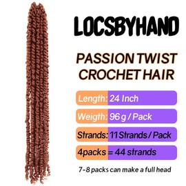 LOCSBYHAND 24 Inch Long Pre-looped/twisted Passion Twist Crochet Hair 4 Packs for Mixed-color Using (4 Packs, 350#/Ginger Red)