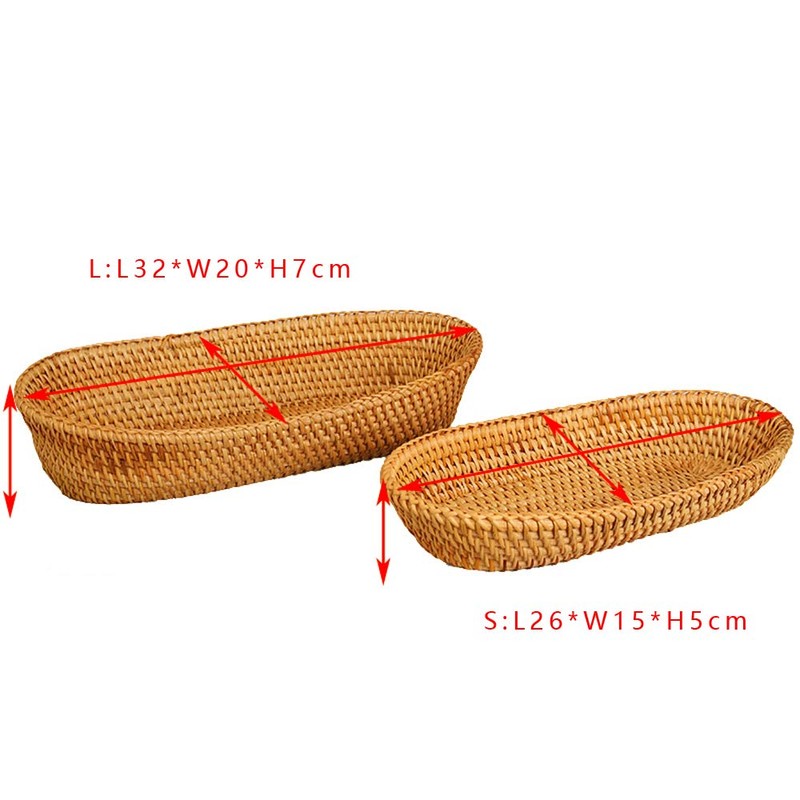 i-lan Large Size Handmand Oval Bread Serving Basket, Natural Rattan