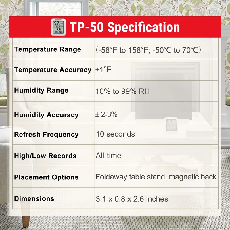 ThermoPro TP50 Digital Hygrometer Indoor Thermometer Room Thermometer and Humidity