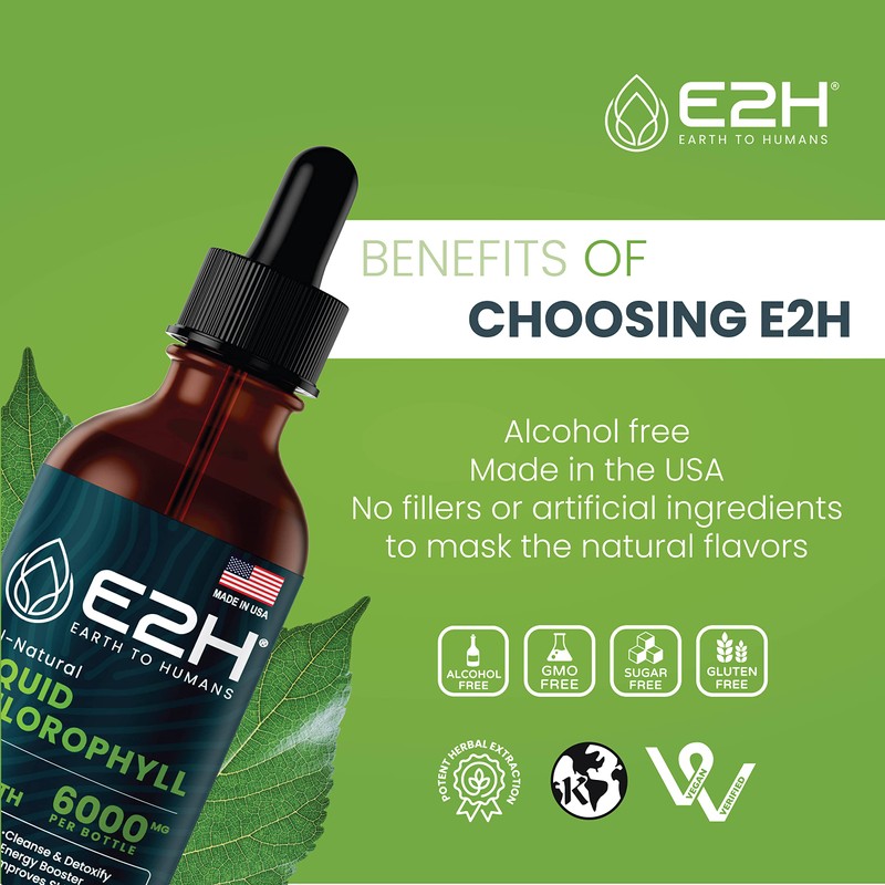 E2H Chlorophyll Liquid Drops - Energy Booster, Digestion, Immune System