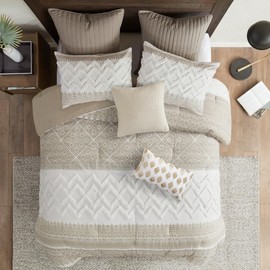 INK+IVY King Duvet Cover Set, Chic Chevron Chenille Tufting Accent, Boho Duvet King Set, All Season, Lightweight Cotton Duvet King Set Bedding Cover, 2 Shams, Mila, King/Cal King Taupe 3 Piece