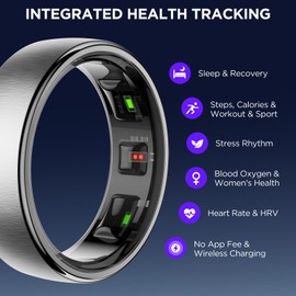 Smart Ring for Women Men, Activity Fitness Tracker with 24/7 Heart Rate Monitor, Waterproof Sleep Tracker Fitness Ring, Step Counter, Calorie Pedometer, No APP Fee,for iOS Android (Silver,#13)