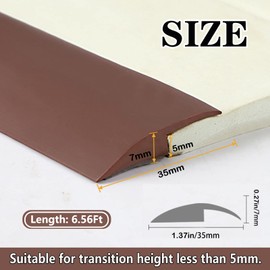 Carpet Floor Transition Strip, 6.56Ft Floor Transition Strip Self Adhesive Edging Trim Strip Capping Strip Threshold Cover for Doorway Floor Divider Strip with a Height Less Than 5mm - Brown
