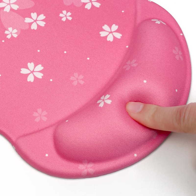 Excovip 桜 マウスパッド かわいい、おしゃれ 、疲労軽減、オフィス用、マウスパッド リストレスト一体型 人間工学に基づいたデザイン、洗える、低反発 手首パッド 3606