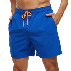 Tyhengta Men's Stretch Swimwear Swimming Trunks Quick Dry Beach Shorts with Zipper Pockets and Mesh Lining Deep Blue 32