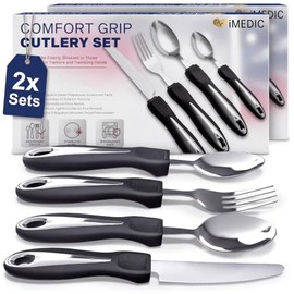 iMedic Easy Grip Cutlery for Arthritic Hands, Silver/Black, 2 Pack
