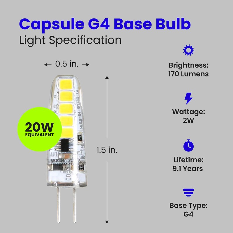 Feit Electric G4 LED Bulb, Dimmable, 20W Equivalent, 12V, 5000K