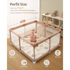 Blissful Diary Baby Play Mats for Floor, 50x50 Playpen Mat, Thicken Cushioning Padding Foam Playmate for Baby and Toddlers Infants, Non-Slip & Machine Washable Tummy Time Mat, Earth Tones Design