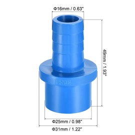 sourcing map PVC Pipe Fitting 16mm Barbed x 25mm OD Spigot Straight Tube Adapter Hose Quick Connector, Blue