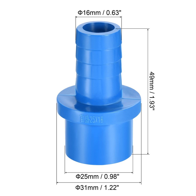 sourcing map PVC Pipe Fitting 16mm Barbed x 25mm OD
