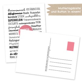 Papierdrachen Postcard with Button | Mum Features for Sending and Giving | Design Definition Mother | 35 mm Button Printed with Super Mama