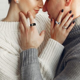 Aeboocag Funny Doodle Matching Rings for Best Friends,Couples Promise Rings for Him and Her Stainless Steel Funny Finger Ring Jewelry Gift (black+silver, 9)