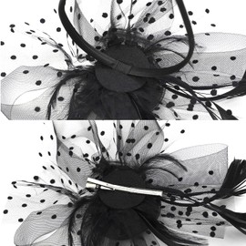 JUNBESTN Fascinators Hat Tea Party Headwear for Women Flower Mesh Ribbons Feathers Headband (US, Alpha, One Size, One Size, Black)