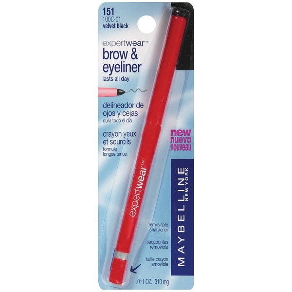 Maybelline Expert Wear Brow & Eyeliner Pencil, Velvet Black, 0.01 oz.