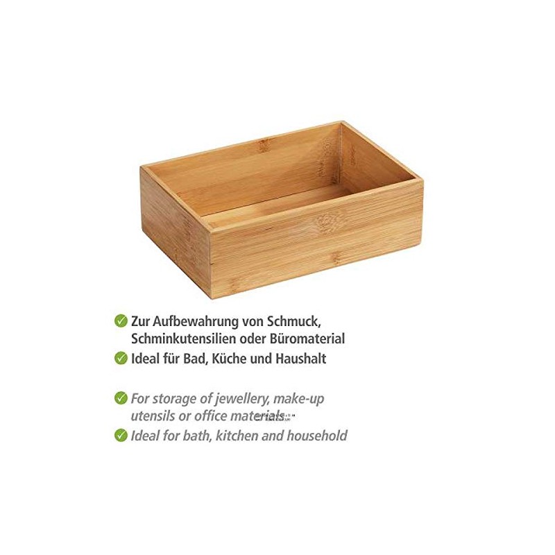 Wenko Bamboo Organiser Terra 3 Compartments -Storage Box, Bathroom Basket,