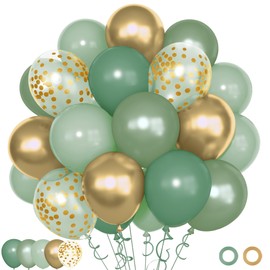 72Pcs Sage Green Balloons Set, Green Latex Balloon with 12inch Pearl Metallic Gold Balloons Light Olive Confetti Balloons for Baby Shower Birthday Wedding Party Decorations Supples