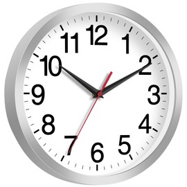 Rohioue Wall Clock, Modern 8 Inch Battery Operated Wall Clocks, Silent Non Ticking Small Analog Clock for Living Room, Office, Home, Bedroom, Kitchen, Bathroom(Silver)