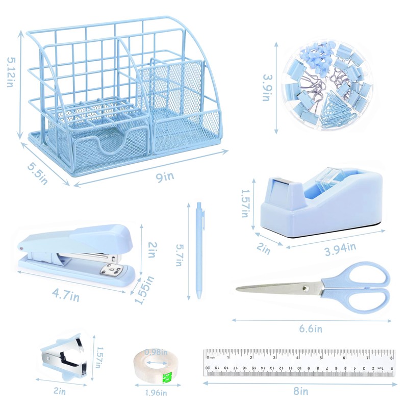 Blue Office Desk Accessories Supplies, 11pcs Desk Organizers and Accessories