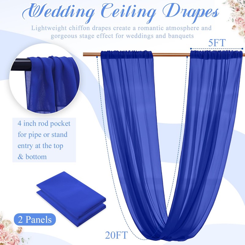 FANPROMS Blue Ceiling Drapes for Wedding 5x20FT 2 Panels Chiffon