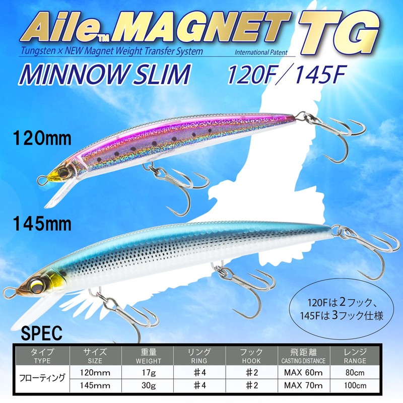 DUEL(デュエル) アイルマグネット TG ミノースリム 120mmフローティング 17g オリジナルイワシ 遠投 重心移動