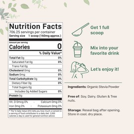 Micro Ingredients Pure Organic Stevia Powder, 4 Ounces, 706 Serving, Highest Grade Stevia Green Leaf Extract Reb-A, Reduced Bitter Aftertaste, 0 Calorie, Natural Sweetener, Sugar Alternative, Keto Friendly