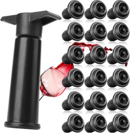 20 Pieces Wine Saver Pump with Vacuum Wine Stopper Reusable Wine Bottle Sealer Black Wine Keeper Preserver to Keep Wine Fresh Suitable for Most Wine Bottles