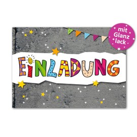 RotfuchsDesign – 12 Invitations Invitation Cards Birthday Children's Birthday Colourful Happy Cool Cheeky Funny High Gloss Varnish Girls Boys Children to Fill in DIN A6 Theme Party Celebration Party