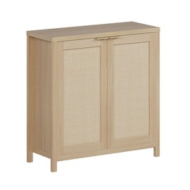 GarveeHome Freestanding Rattan Storage Cabinet with Doors & Adjustable Shelves, Accent Floor Storage Cabinet, Modern Sideboard Buffet Cabinet for Living Room, Dining Room, Kitchen, Natural