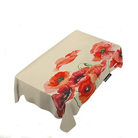 Moslion Red Poppy Tablecloth Retro Watercolor Oil Painting Poppies Beautiful Charming Floral Rectangle Tablecloth Picnic Tablecloth BBQ Table Cloths Polyester for Kitchen 52x70 Inch