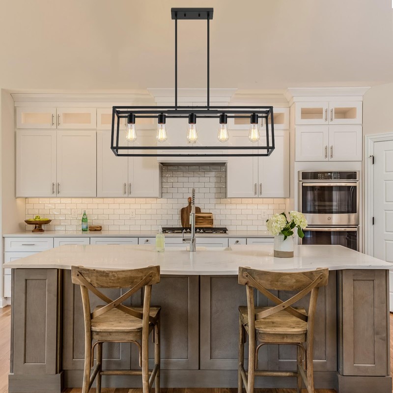 Yusist 5-Light Dining Room Light Fixture,Black Farmhouse Kitchen Island Lighting,Rustic