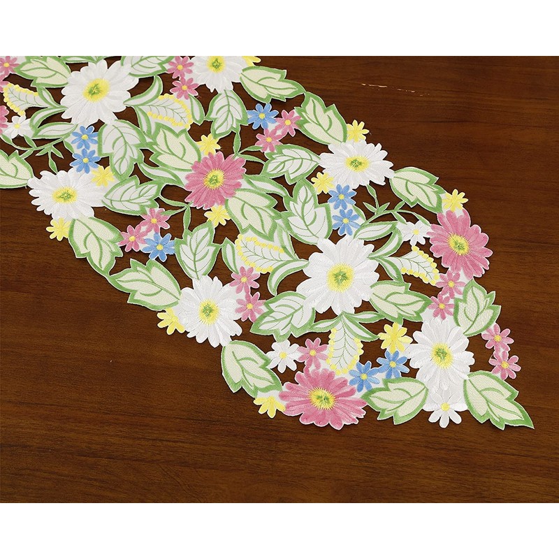 Spring Flower Table Runner Embroidered Flowery Table Placemats Floral Cutwork