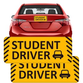 TOTOMO Student Driver Magnet Sticker - (Set of 2) 10"x4" Highly Reflective Premium Quality Car Safety Caution Sign Student Drivers #SDM06