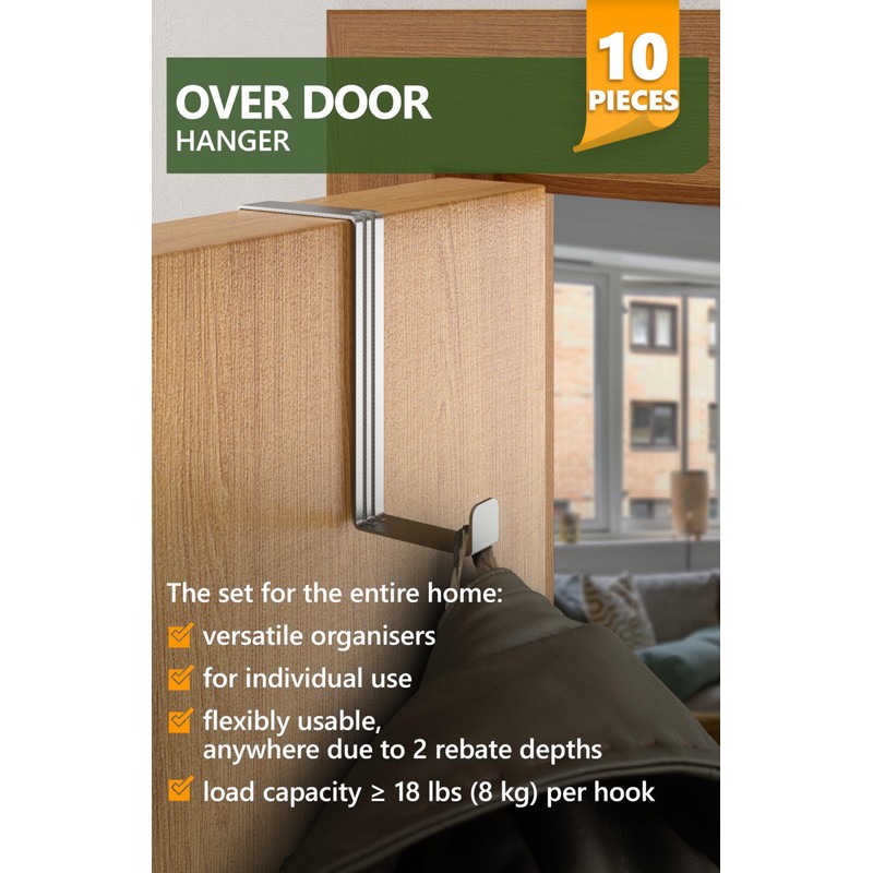 4smile Over Door Hanger Set of 10 – Silver Door
