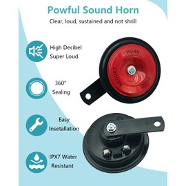 NEOGET Disc Horn 12V Electric Loud High Low 2 Tone Horn Replacement Kit 90mm 128dB Universal Fit Automotive Car Motocycle Truck Scooter Mopeds (Yellow&Red)