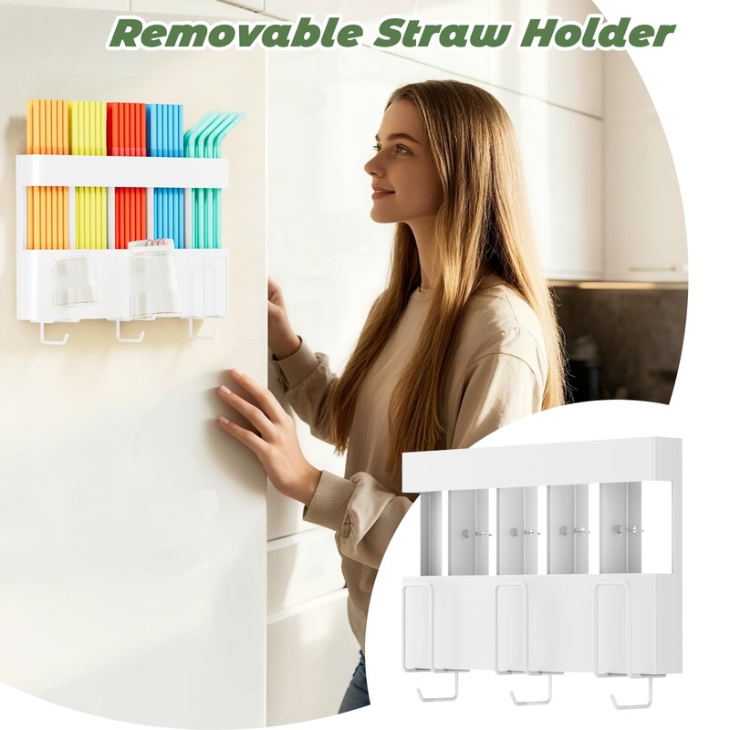 Metal Straw Holder for Cabinet Doors, Magnetic Cup and Straw