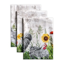 Maison d' Hermine Dish Cloth 100% Cotton Set of 3 Kitchen Towel Multi-Purpose Bar Towels, Wedding, Restaurant, Buffet Party & Camping, Basse Cour - Spring/Summer (50cm x 70cm)