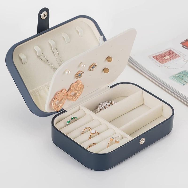 Portable Jewelry Box PU Leather Large Capacity 2 Layers Travel