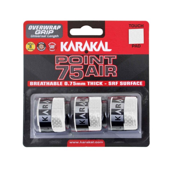 Karakal Point 75 Air Overwrap Grip - Pack of 3, Color- White