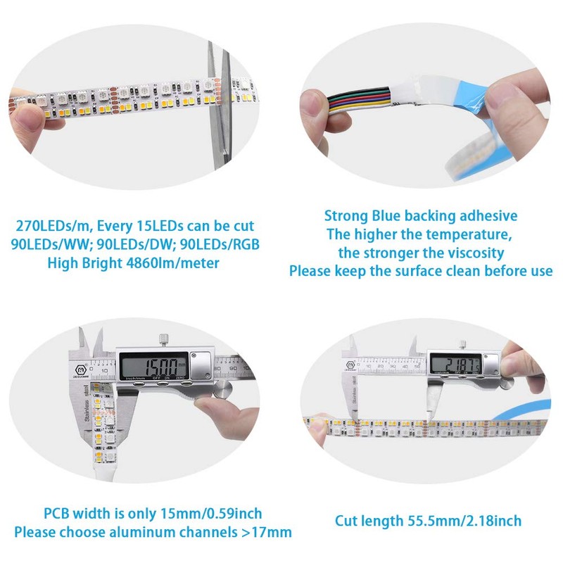 Brightest RGB+CCT Flexible led Strip Lights 270LEDs/Meter 5050 RGB +