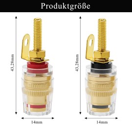 MejaRizon 4mm Bananenstecker Buchse Anschluss Polklemme, 4 Stück, vergoldet Bananen-buchse für Audio Verstärker Lautsprecher Terminal Stecker, Lautsprecher Polklemme Terminals (42 * 14.2mm)