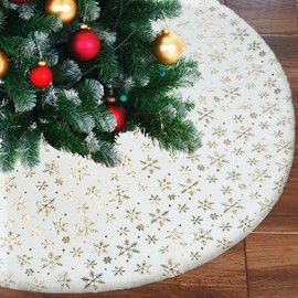 Ywlake Christmas Tree Skirt 36 Inch White Plush Xmas Tree Skirt Base Floor Mat Cover XMAS Party Decor Gold Snowflake Tree Skirt for Christmas New Year Party Holiday Decorations (90cm)