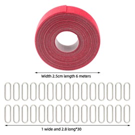 1" x20ft Hook and Loop Roll with 30 Metal Buckles, Cut-to-Length Cinch Self-Gripping Strap, Adjustable Fastening Cable Double-Sided Strips, Reusable Multi-Purpose Wrap Fasteners Ties (Red)