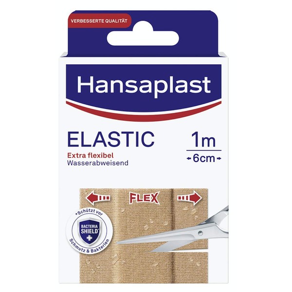 Hansaplast Elastic Plaster (1 m x 6 cm), Cut to Size Wound Plasters for Joints and Moving Body Areas, Flexible Dressing Material with Extra Strong Adhesion