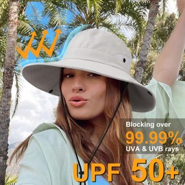 DRESHOW Women's Sun Hat Outdoor UV Protection Hat Foldable Mesh Wide Brim Fishing Ponytail Beach Bucket Hats, 1 Pack: Light Grey