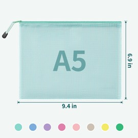 JARLINK 16pcs Mesh Zipper Pouch for Organizing, A5 Size Waterproof Zipper Storage Bags, 8 Colors Plastic file Pouch, Multipurpose for Travel, School, Board Game, Puzzles, Office, and Home Organize