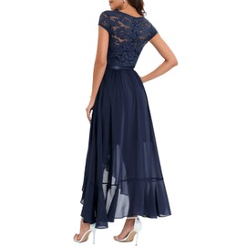 Bbonlinedress Elegant Evening Dresses for Wedding, Lace Dress, Chiffon High-Low Dress, Bridesmaid Dress, Dip Hem Party Dress, Prom Dress, Long Ball Dress, Beach Dress, navy